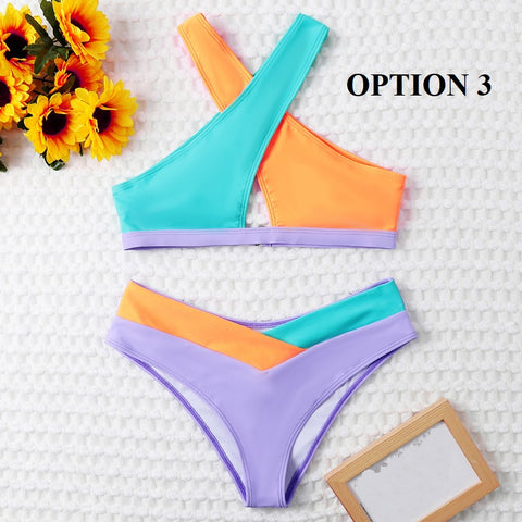 New Color block Sexy High Waist Cross Wrap Swimwear CODE: KAR1915