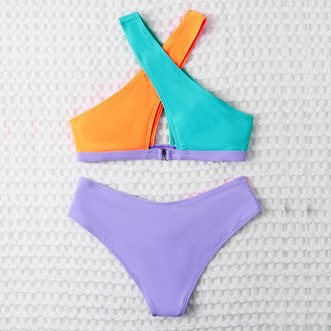 New Color block Sexy High Waist Cross Wrap Swimwear CODE: KAR1915