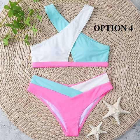 New Color block Sexy High Waist Cross Wrap Swimwear CODE: KAR1915