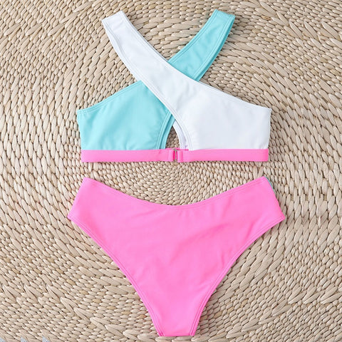 New Color block Sexy High Waist Cross Wrap Swimwear CODE: KAR1915
