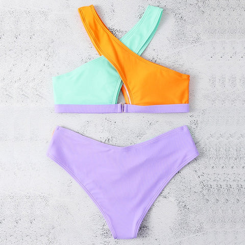 New Color block Sexy High Waist Cross Wrap Swimwear CODE: KAR1915