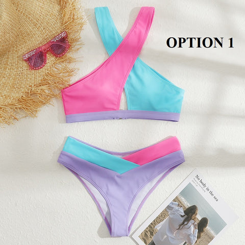 New Color block Sexy High Waist Cross Wrap Swimwear CODE: KAR1915
