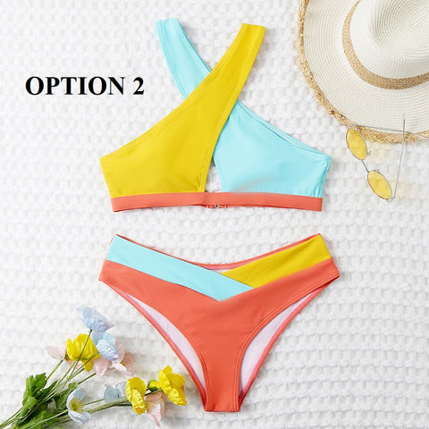 New Color block Sexy High Waist Cross Wrap Swimwear CODE: KAR1915