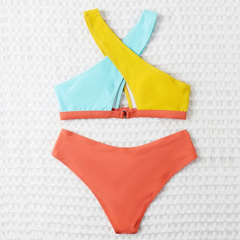New Color block Sexy High Waist Cross Wrap Swimwear CODE: KAR1915