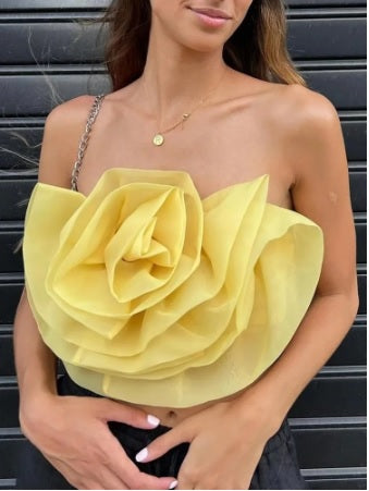 New Fashion Yellow Floral Transparent Gauze Halter Tank Top CODE: KAR1920