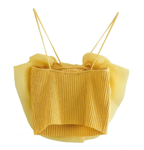 New Fashion Yellow Floral Transparent Gauze Halter Tank Top CODE: KAR1920