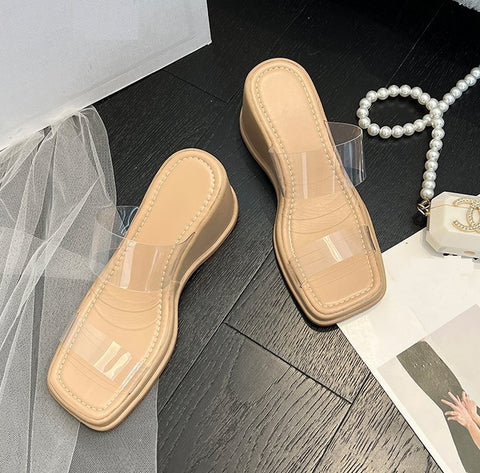 New Transparent Belt Platform Square Toe Slope Sandals CODE: KAR1921