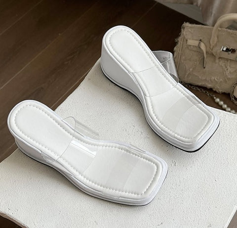 New Transparent Belt Platform Square Toe Slope Sandals CODE: KAR1921