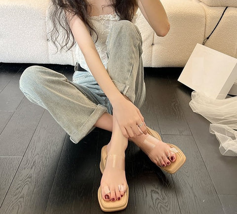 New Transparent Belt Platform Square Toe Slope Sandals CODE: KAR1921
