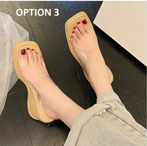 New Transparent Belt Platform Square Toe Slope Sandals CODE: KAR1921