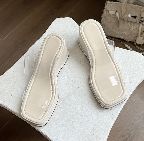 New Transparent Belt Platform Square Toe Slope Sandals CODE: KAR1921
