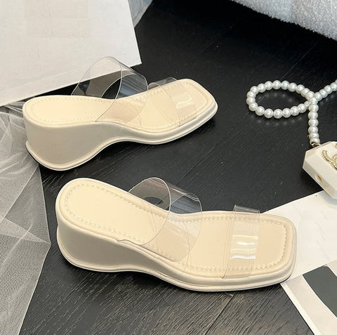 New Transparent Belt Platform Square Toe Slope Sandals CODE: KAR1921