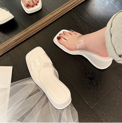 New Transparent Belt Platform Square Toe Slope Sandals CODE: KAR1921