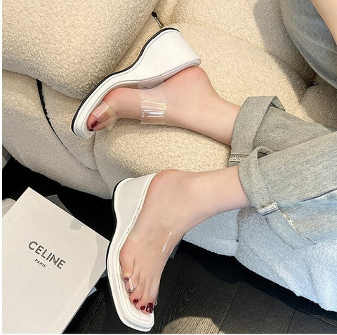 New Transparent Belt Platform Square Toe Slope Sandals CODE: KAR1921
