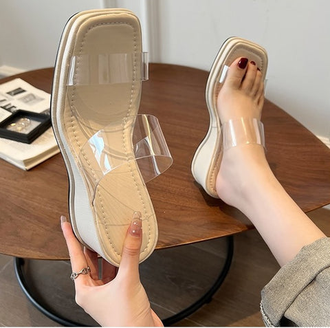 New Transparent Belt Platform Square Toe Slope Sandals CODE: KAR1921