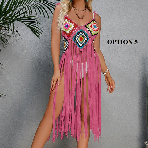 New Crochet Bohemia Long Fringe Tassel Beach Cover-ups swimwear CODE: KAR1924