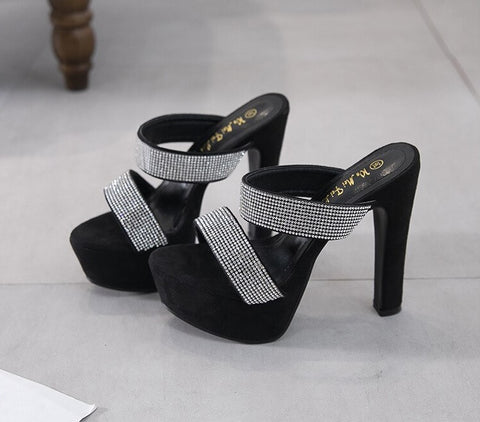 Summer Rhinestone Open Toe Ankle Strap Chunky High Heel CODE: KAR1933