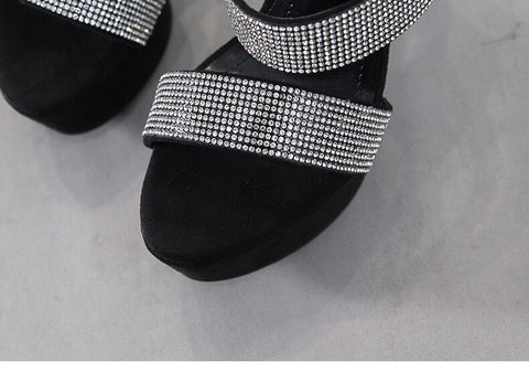 Summer Rhinestone Open Toe Ankle Strap Chunky High Heel CODE: KAR1933
