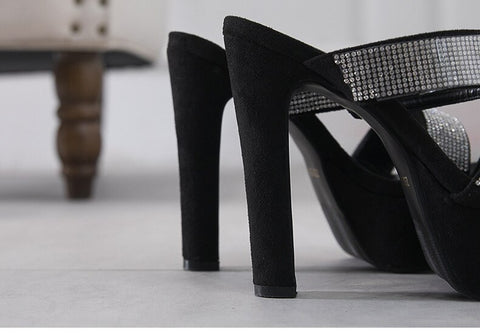 Summer Rhinestone Open Toe Ankle Strap Chunky High Heel CODE: KAR1933
