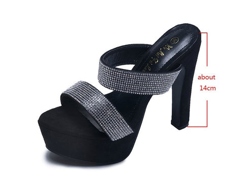 Summer Rhinestone Open Toe Ankle Strap Chunky High Heel CODE: KAR1933