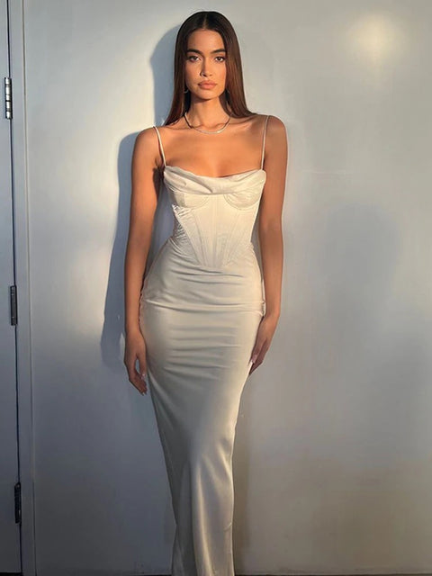 Sexy Sleeveless Stain Summer Elegant Chic Casual Corset Midi Strap dress CODE: KAR1939