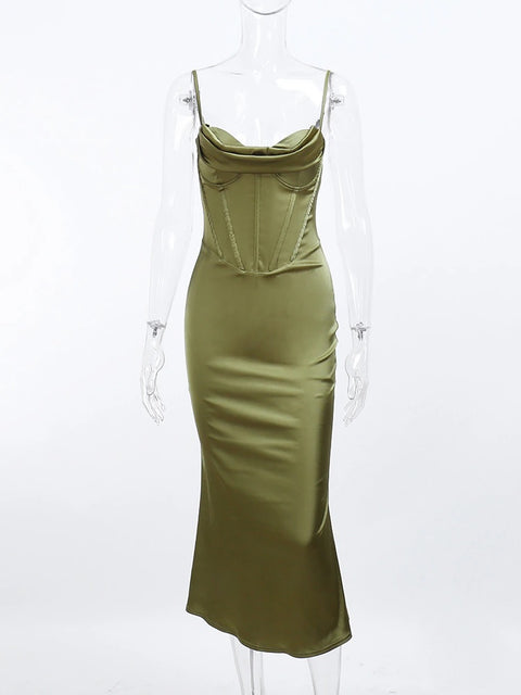 Sexy Sleeveless Stain Summer Elegant Chic Casual Corset Midi Strap dress CODE: KAR1939