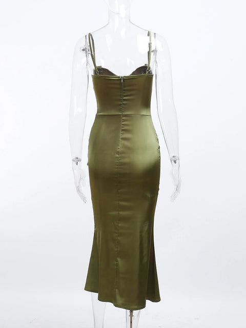Sexy Sleeveless Stain Summer Elegant Chic Casual Corset Midi Strap dress CODE: KAR1939