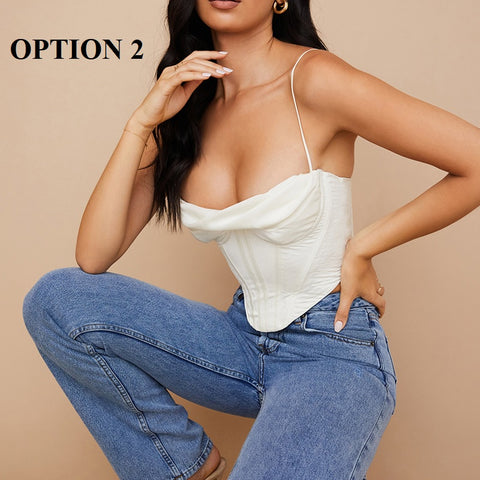 Summer New Fashion Sexy Pile Collar Satin Pleated Suspender Vest Hot Crop Top CODE: KAR1941