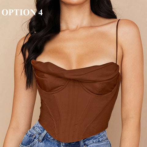 Summer New Fashion Sexy Pile Collar Satin Pleated Suspender Vest Hot Crop Top CODE: KAR1941