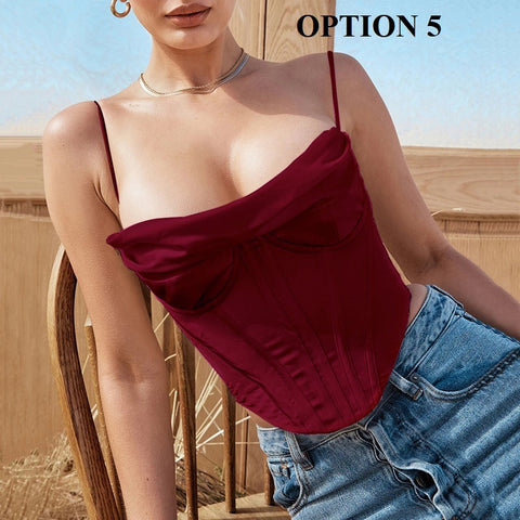 Summer New Fashion Sexy Pile Collar Satin Pleated Suspender Vest Hot Crop Top CODE: KAR1941