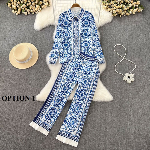 Summer Fashion Style Printed Casual Loose Long Sleeve Top+ Pant CODE: KAR1942
