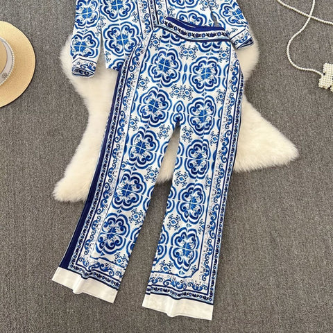 Summer Fashion Style Printed Casual Loose Long Sleeve Top+ Pant CODE: KAR1942