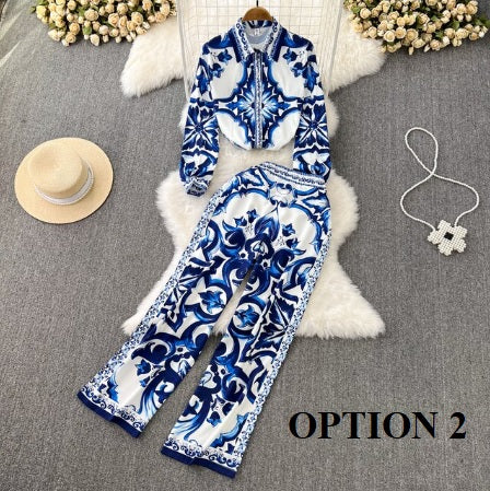 Summer Fashion Style Printed Casual Loose Long Sleeve Top+ Pant CODE: KAR1942
