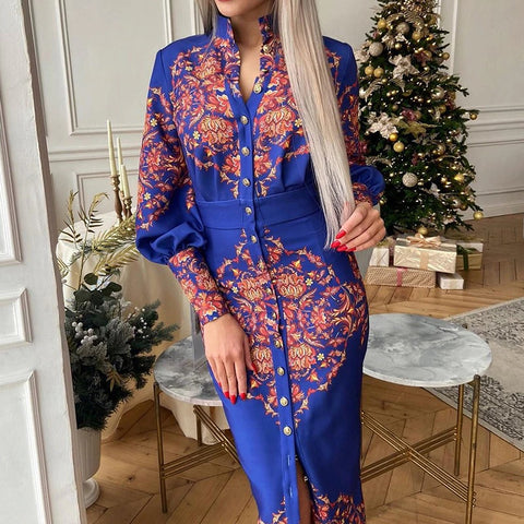 Stand Collar Printed Shirt Dress CODE: KAR930