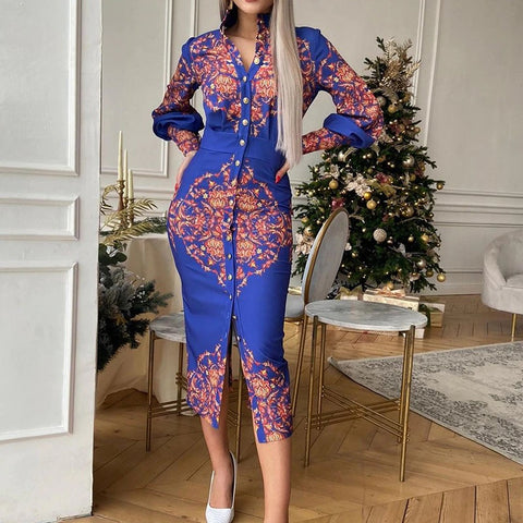 Stand Collar Printed Shirt Dress CODE: KAR930