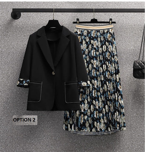 Retro Blazer And Skirt Set Plus Size CODE: KAR976