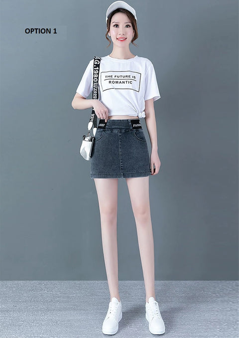 Fashion Letter Splice Elastic Waist Sim Denim Plus Size Mini Skirt CODE: KAR979
