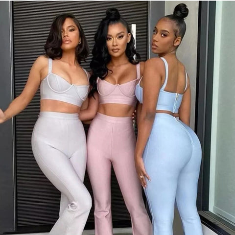 Two-piece Set Sleeveless Tight Short Top & High Waist Flared Trousers Pants Set CODE: KAR980