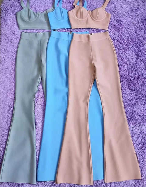 Two-piece Set Sleeveless Tight Short Top & High Waist Flared Trousers Pants Set CODE: KAR980