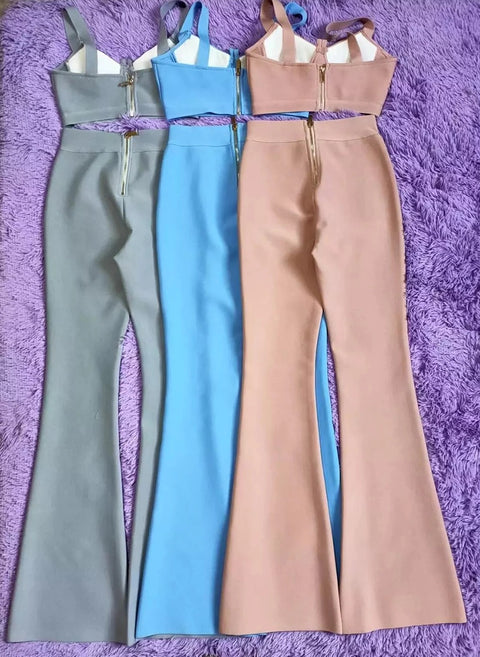 Two-piece Set Sleeveless Tight Short Top & High Waist Flared Trousers Pants Set CODE: KAR980