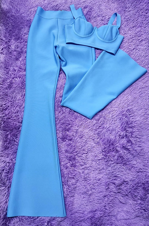 Two-piece Set Sleeveless Tight Short Top & High Waist Flared Trousers Pants Set CODE: KAR980