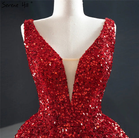 Red Deep-V Luxury Sexy Sleeveless Sequins Asymmetrical Formal Dress CODE: KAR999