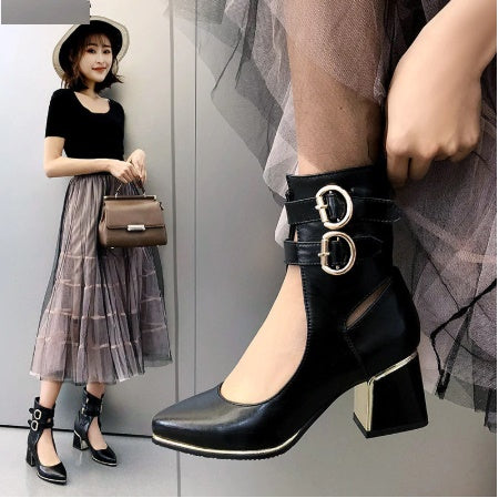 Sexy Hasp studded high heel women's leather high heel shallow shoes CODE: KAR240
