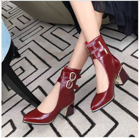 Sexy Hasp studded high heel women's leather high heel shallow shoes CODE: KAR240