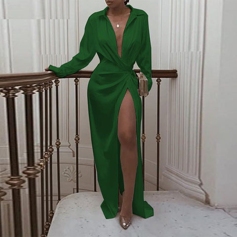 Lady Long Sleeve Floor-Length Turn Down Collar White Sexy CODE: KAR300