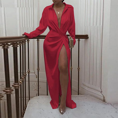 Lady Long Sleeve Floor-Length Turn Down Collar White Sexy CODE: KAR300
