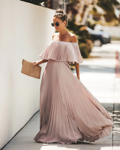 Off shoulder dresses pleated long dress Women party dress maxi CODE: KAR308