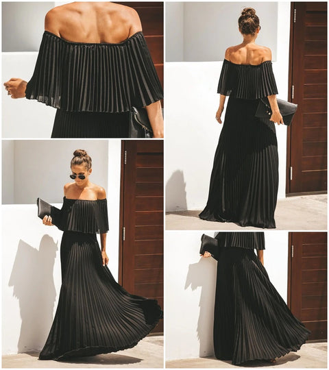 Off shoulder dresses pleated long dress Women party dress maxi CODE: KAR308