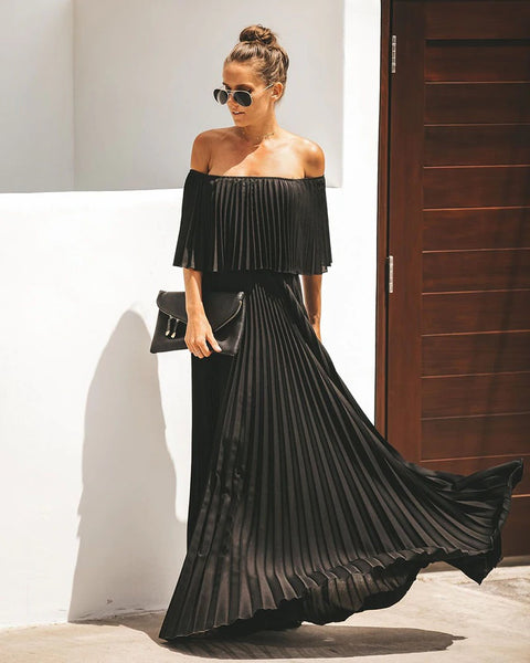 Off shoulder dresses pleated long dress Women party dress maxi CODE: KAR308