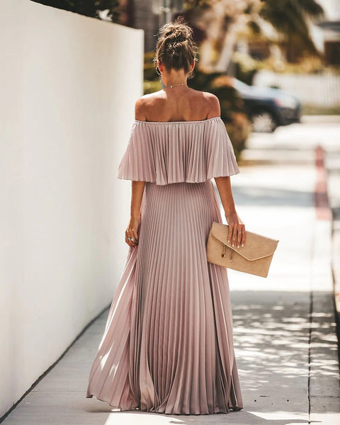 Off shoulder dresses pleated long dress Women party dress maxi CODE: KAR308